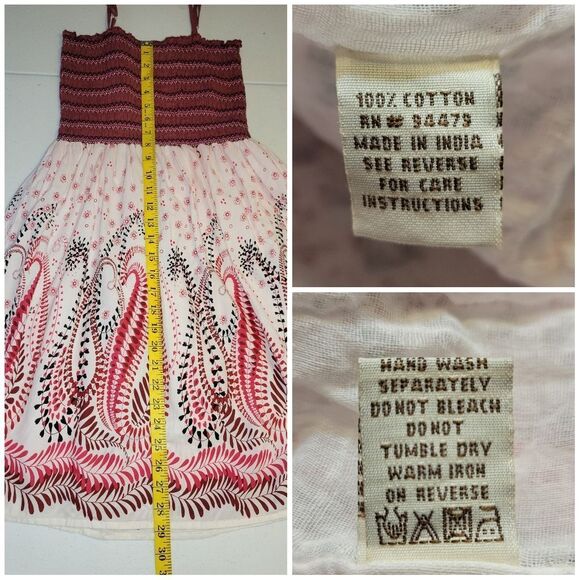 Magic Y2K Pink and White Patterned Women's Dress Smocked Bodice Cotton - Picture 12 of 12